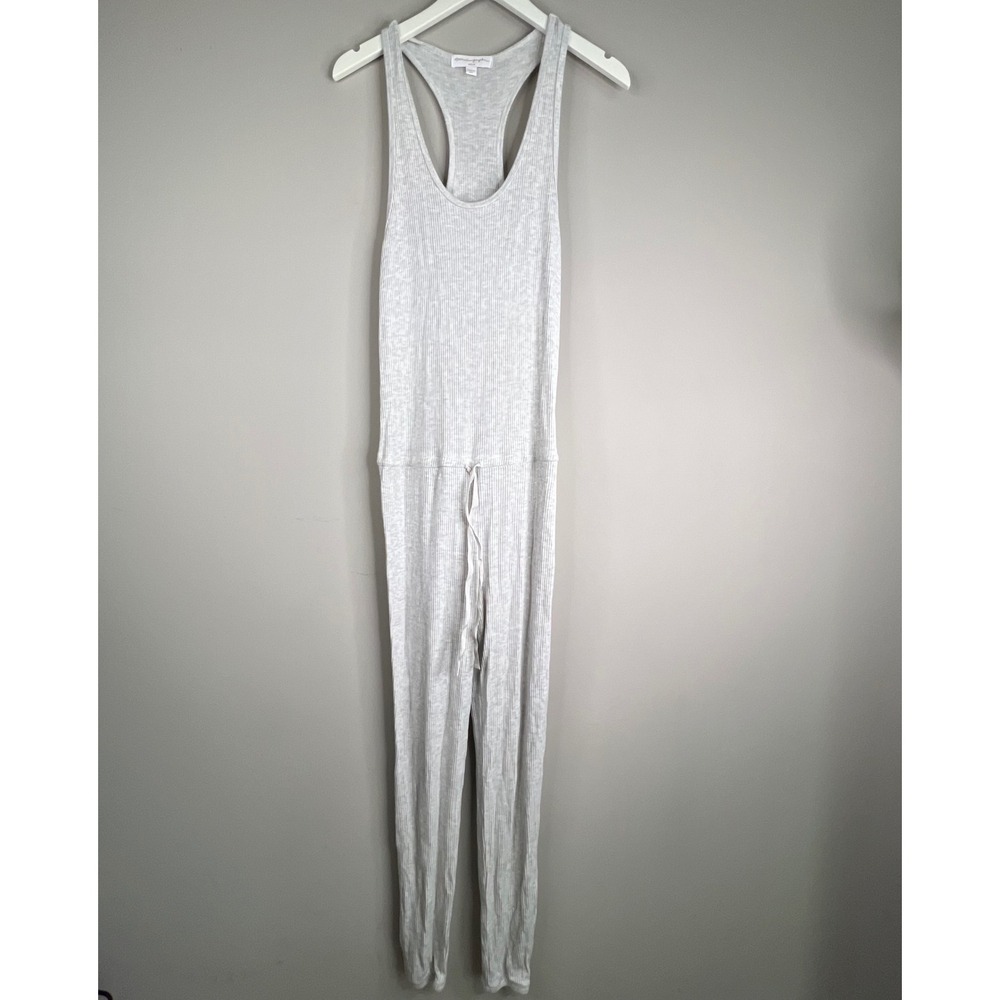 Spiritual Gangster Gray Ribbed Jogger Jumpsuit Lounge Tie Waist Pockets